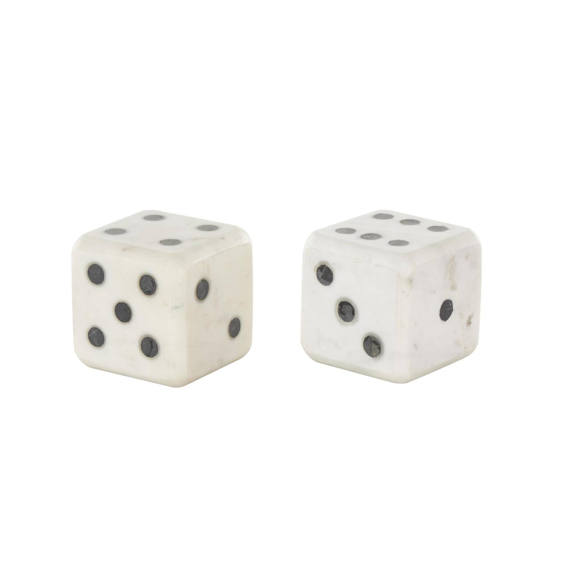 3.5" White Marble Dice Decorative Bookend Set